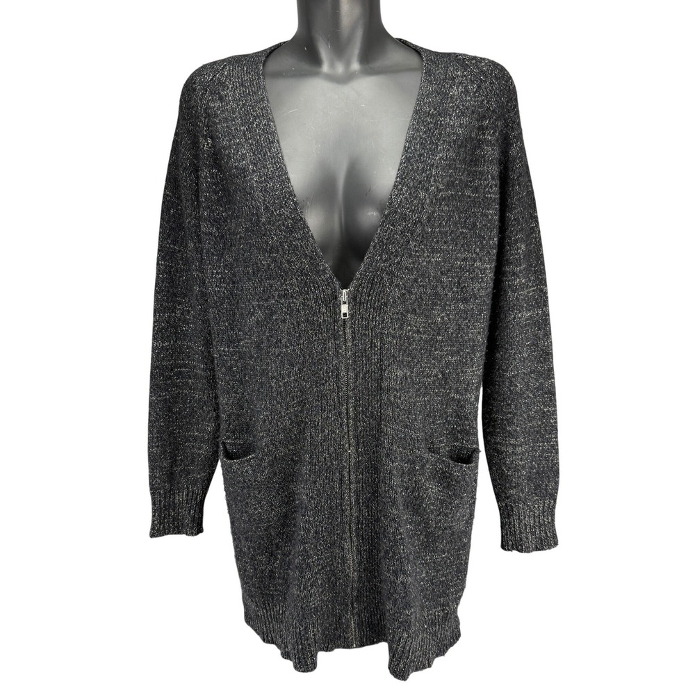 SANDRO Angora Wool Blend‎ Zip-Front Long Charcoal Grey Cardigan Sweater Sz 2